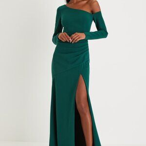 Lulus Elegant Sensation Emerald Green Asymmetrical Pleated Maxi Dress - Size 1X